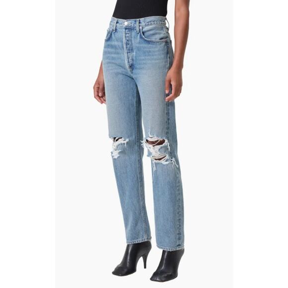 AGOLDE '90s Pinch Waist Ripped High Waist Straight Leg Jeans 25 NEW - Picture 2 of 6